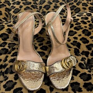 Gold Metallic Heels with Ankle Strap